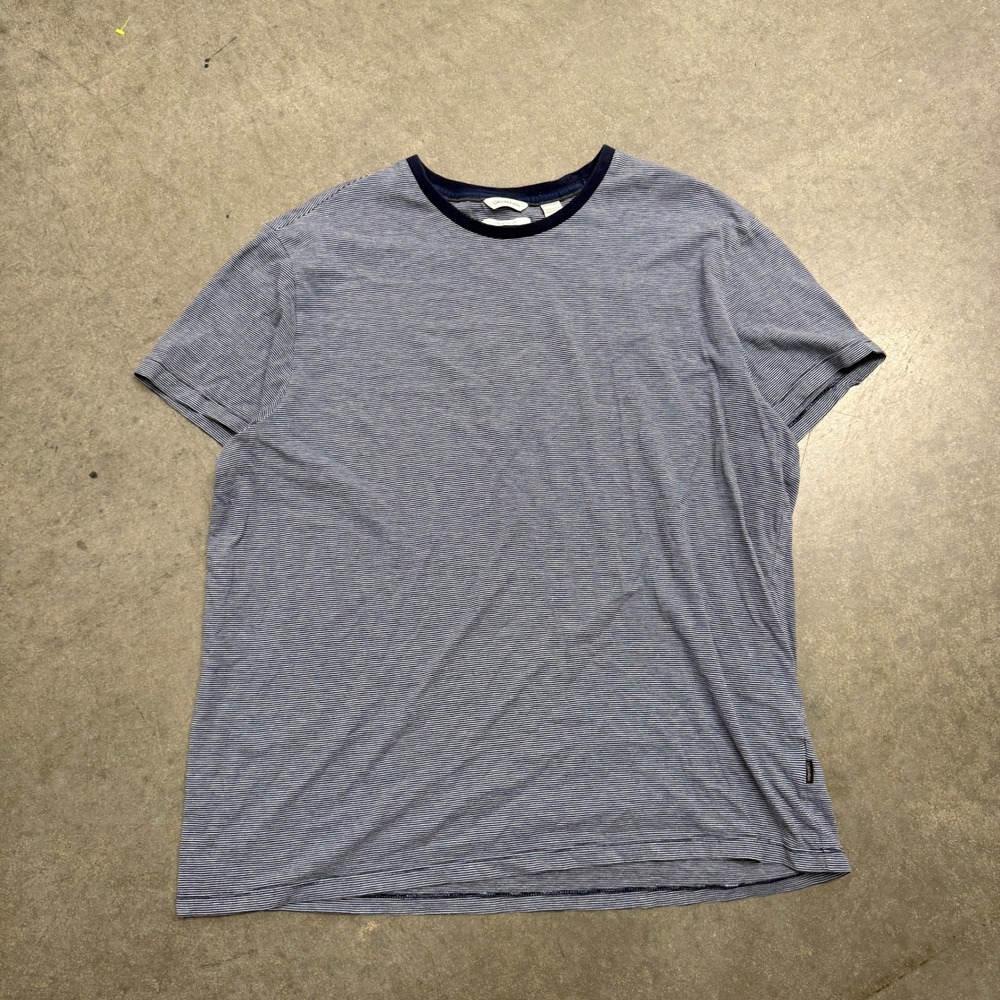 Calvin Klein Liquid Touch Mens XXL Blue White Striped Short Sleeve T-Shirt
